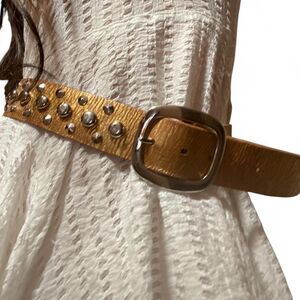 ⚡️ Gold Studded Leather Belt – Italian Thrift | Festival-Ready